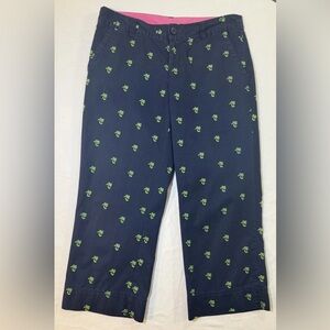 Lilly Pulitzer Cropped Capris Pants Navy Blue Palm Trees Size 8 31 X 23